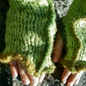SOLD: Upcycled Green Wool Blend Fingerless Mittens