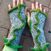 SOLD: Upcycled Grey Mittens with Green